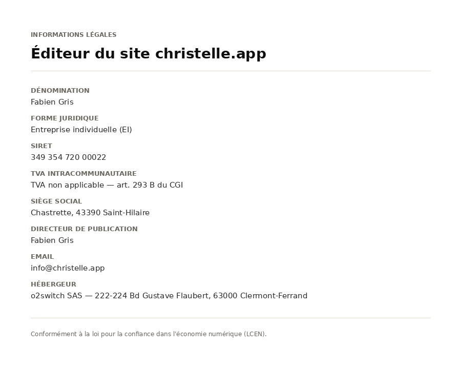 Mentions légales — informations éditeur